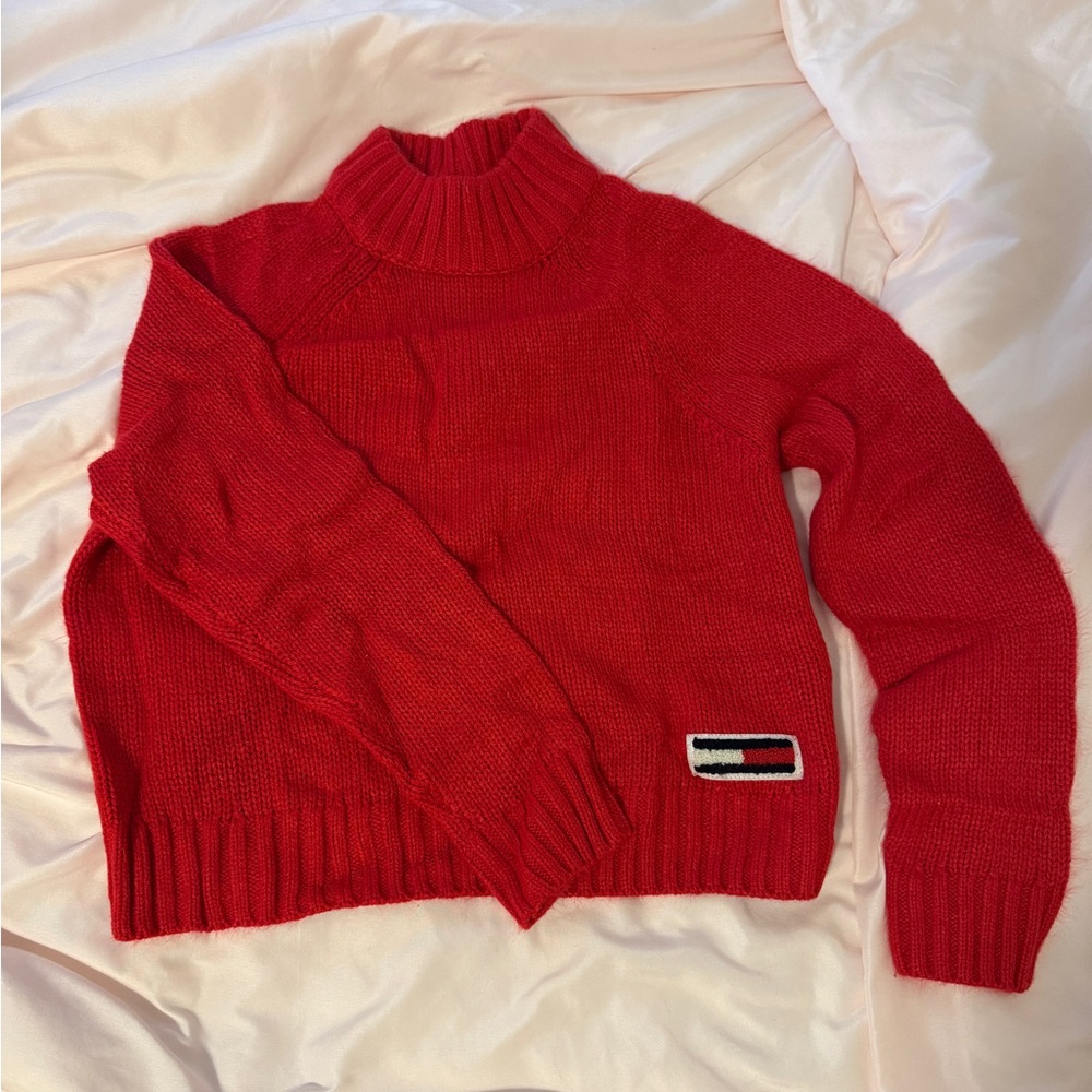 tommy hilfiger red mock neck sweater